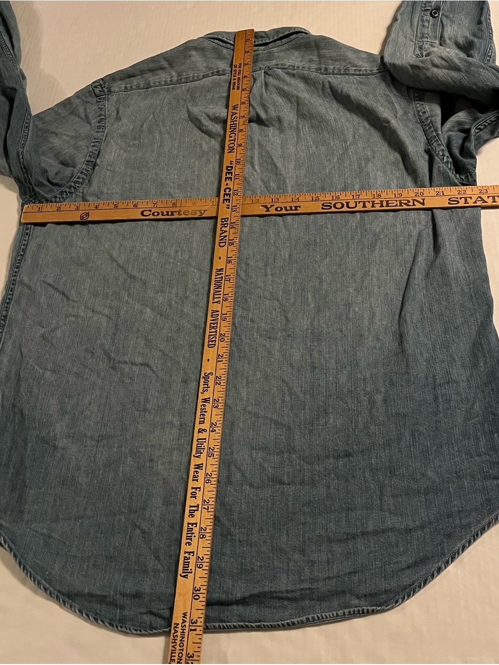 VTG 90’s Polo Ralph Lauren RL Naval Res Chambray Denim Long Sleeve Shirt LARGE - Picture 8 of 9